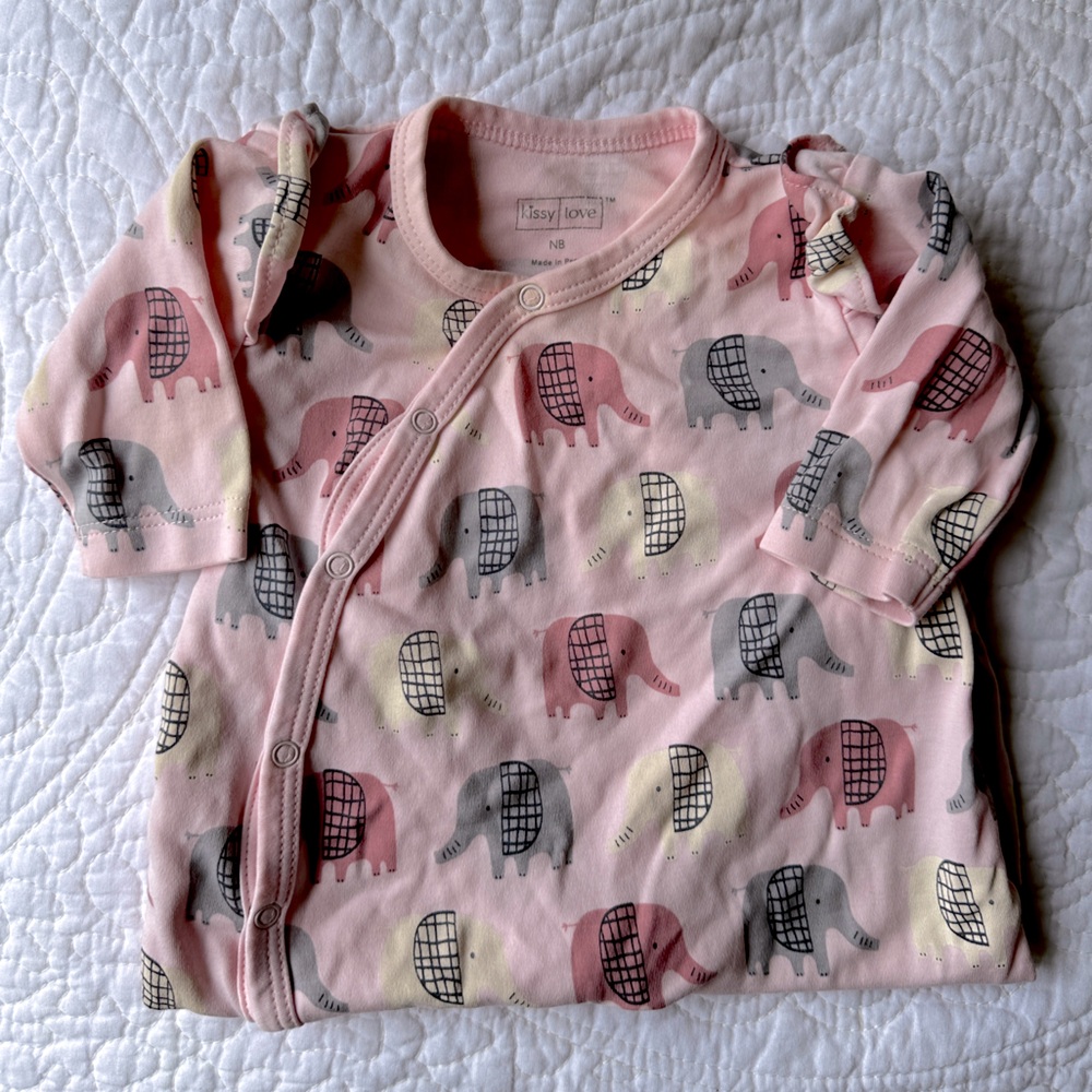 Kissy Love Pink Elephant Onesie 0-3M